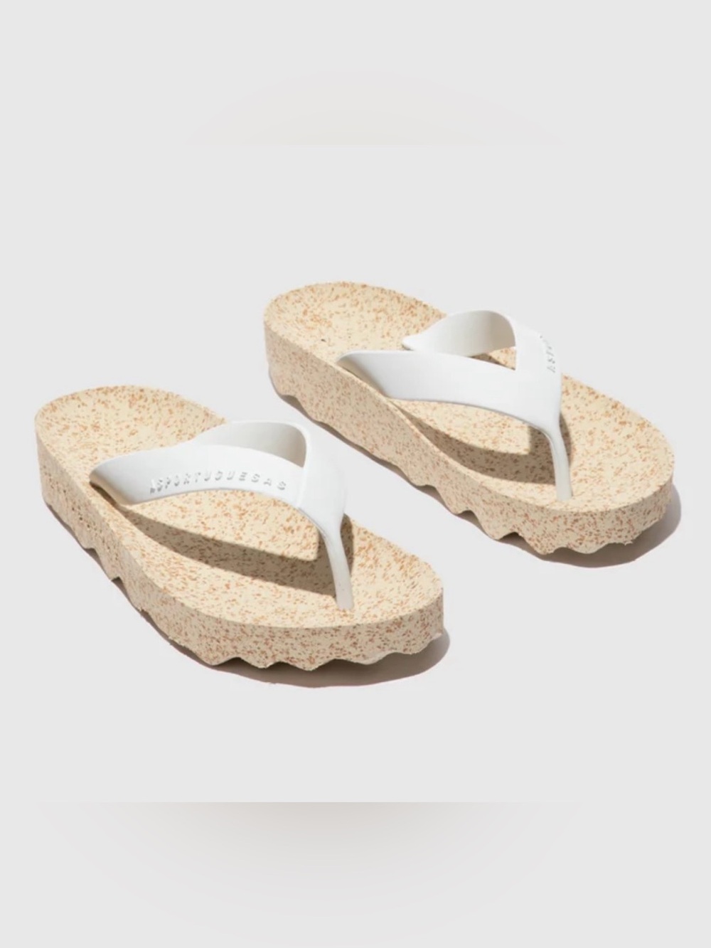 Asportuguesas White Flip Flop Sandals with Speckled Cork/Rubber Soles, 37 EU/6US